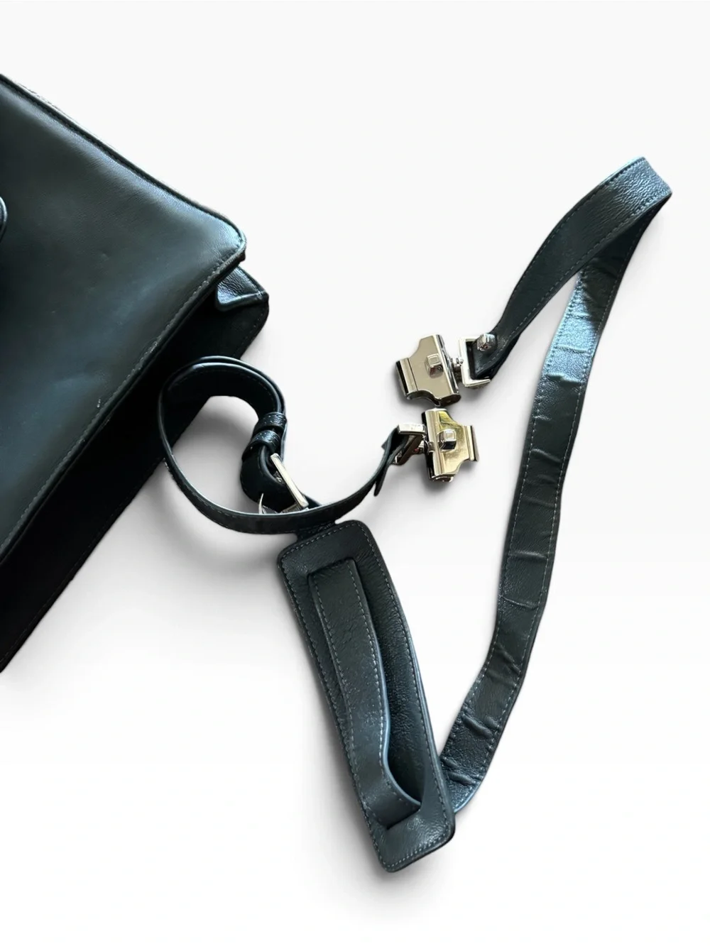 B Brian Atwood Black Monogram Embossed Top Handle Satchel Bag with Tassels